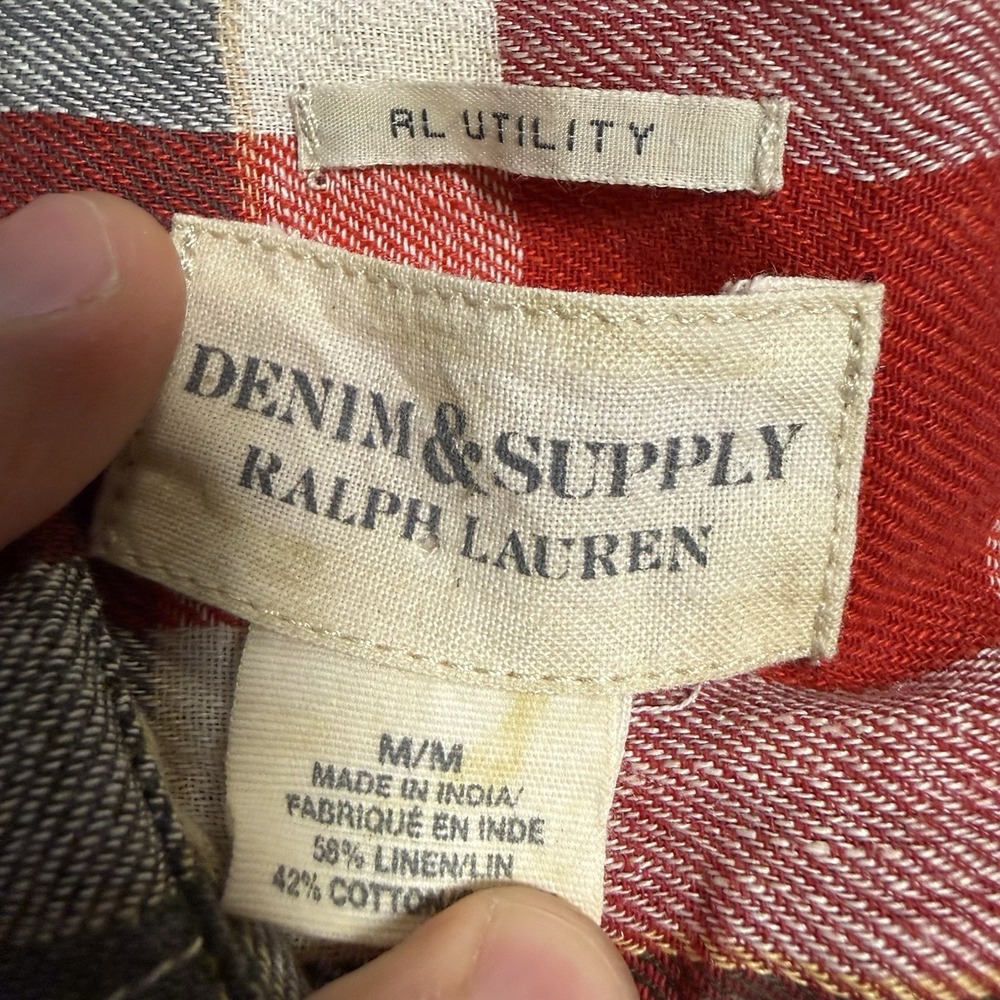 RL Denim & Supply red plaid flannel button down Ralph Lauren Large M Long sleeve - Picture 2 of 5
